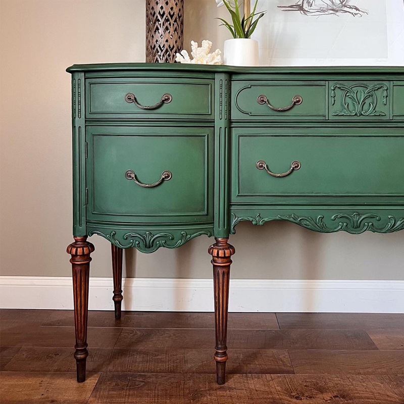 American-Style Vintage Entryway Cabinet Carved Solid Wood Sideboard Living Room Decorative Storage Cabinet