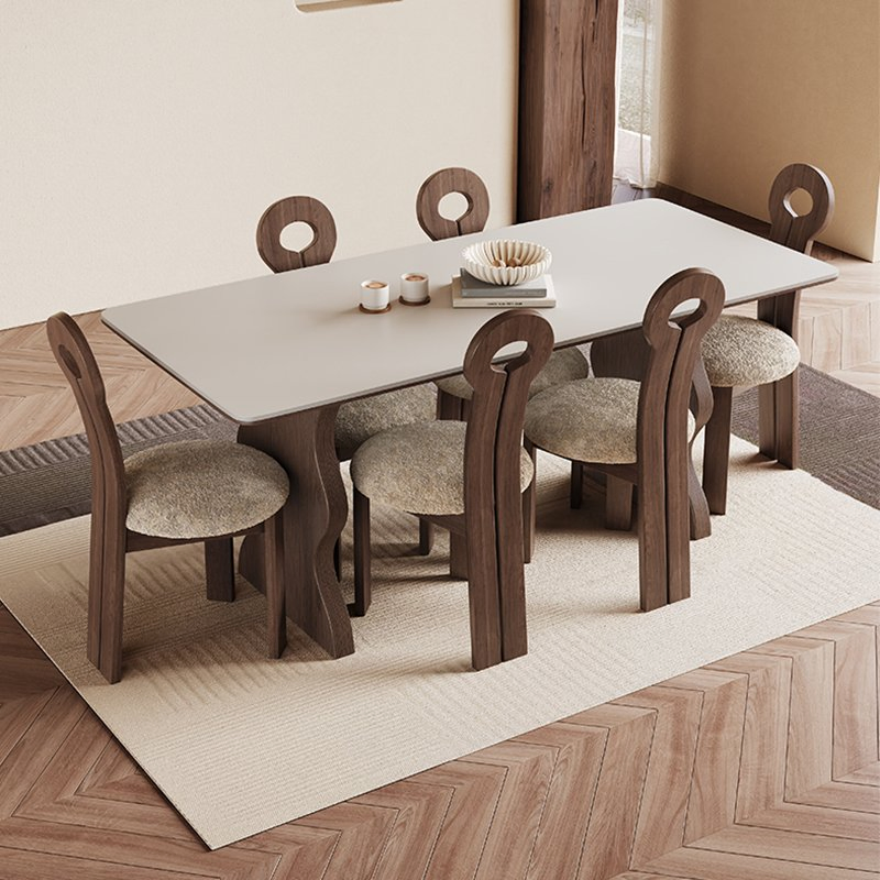 French-Style Rock Plate Solid Wood Dining Table and Chair Set Modern Simple Design Durable Dining Room Furniture