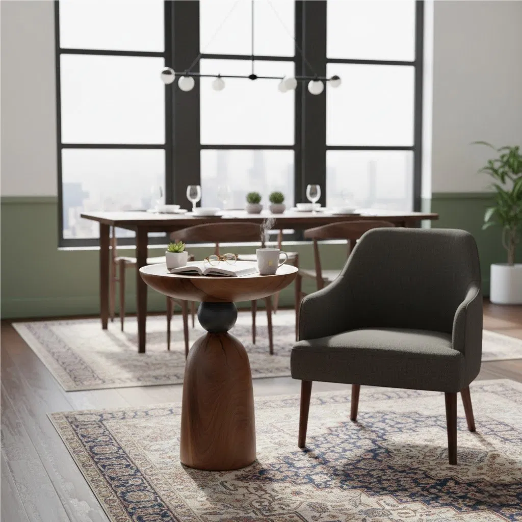 Unique Natural Wood Accent Table, Organic Pedestal Shape for Living Room Decor