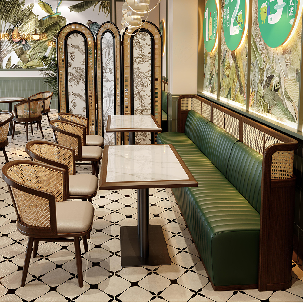 Coffee Shop Fast Food square Commercial Cafe Leather Metal Marble Bench Sofa Restaurant Furniture Booth Seating Table Chair Set