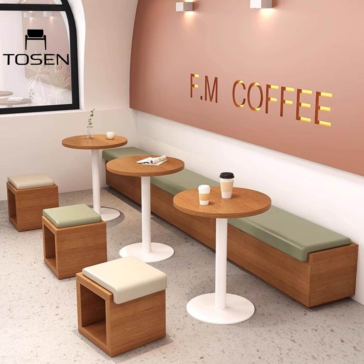 French High-end Restaurant Table and Chair Set Stool Against the Wall Customized Coffee Shop Long Card Seat Sofa