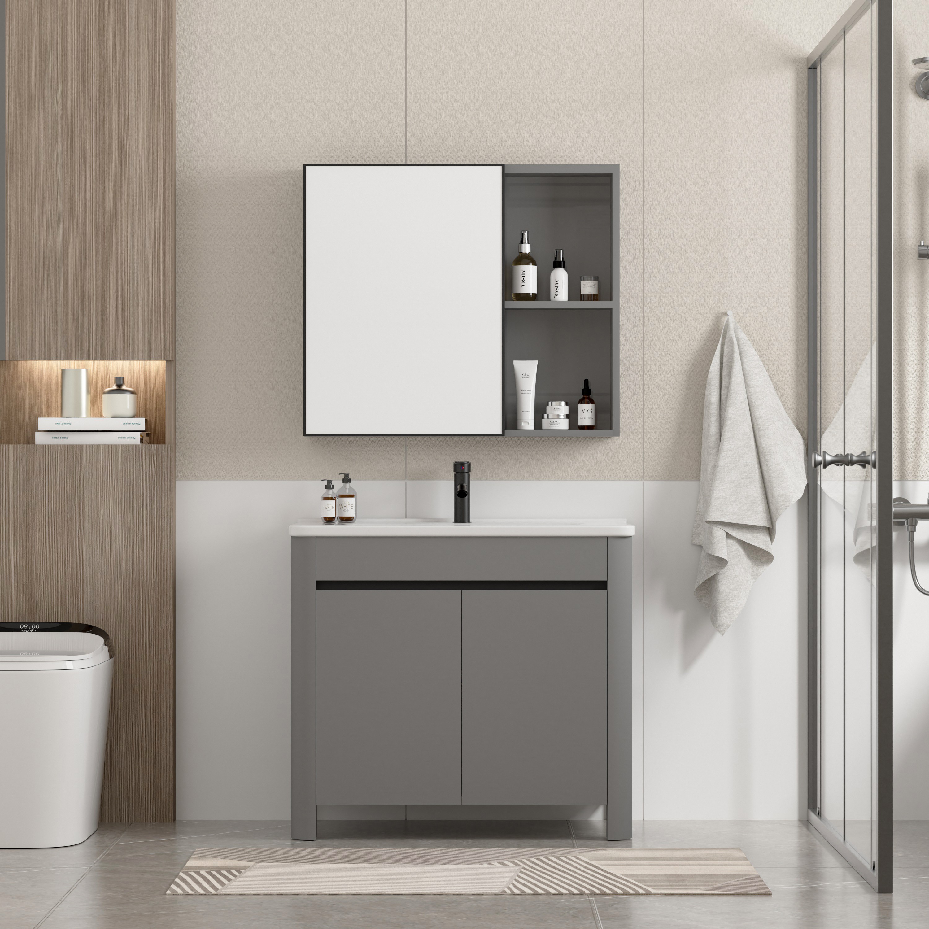Modern Design Aluminium Bathroom Furniture Floor Mounted Washbasin Vanity Cabinets for Hotel Use