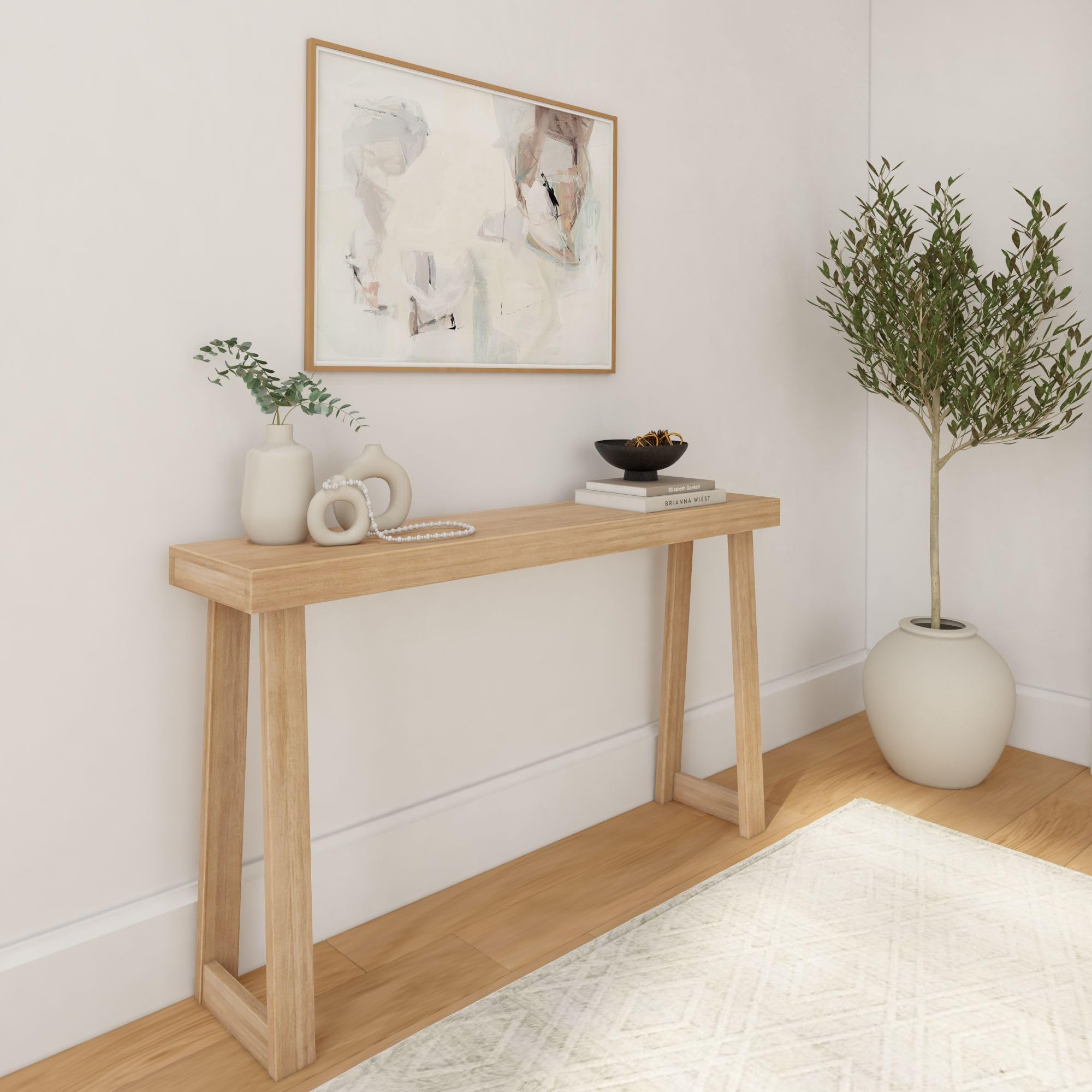 Solid Pine Wood Modern Console Table with Adjustable Design Easy Assembly Blonde Finish for Hotel Narrow Entryway Living Rooms