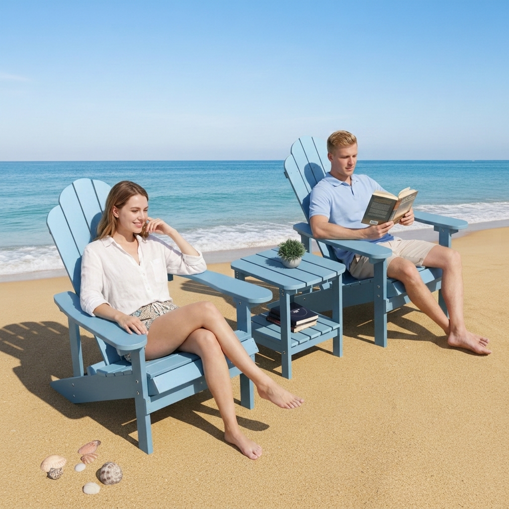 Modern HDPE Outdoor Chair Set Side Table Weatherproof UV Resistant No Rot/Rust Portable | Blue Patio Furniture Beach