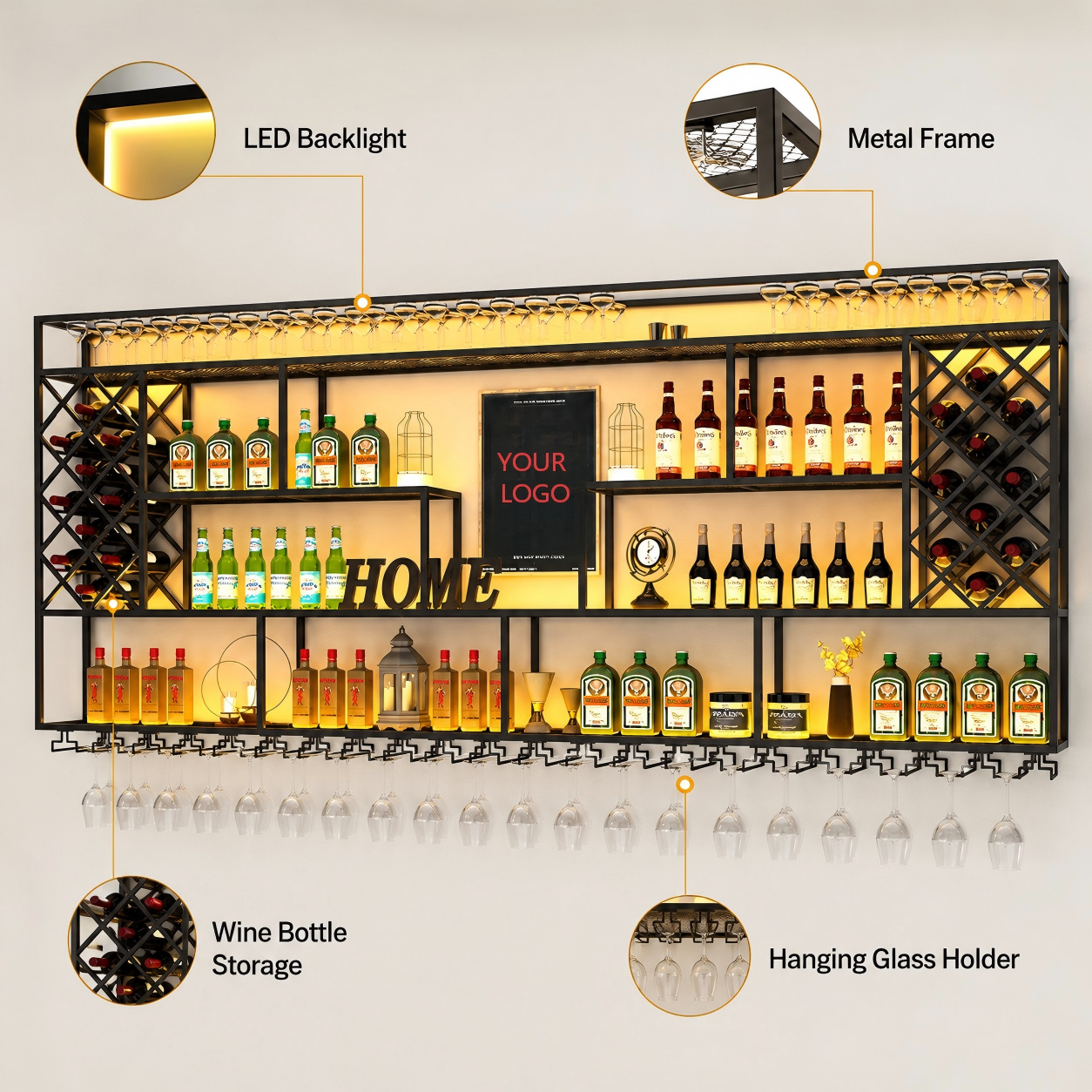 Details Image of Wall Mounted LED Wine Rack