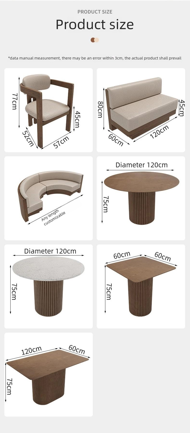 Commercial Restaurant Table and Chair Solid Wood Booth Sofa with Round Dining Table and Armchairs for Cafe and Restaurant