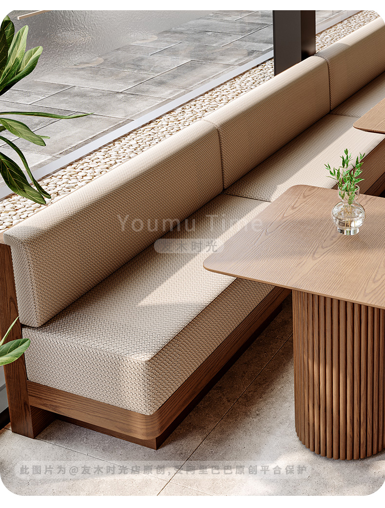 Commercial Restaurant Table and Chair Solid Wood Booth Sofa with Round Dining Table and Armchairs for Cafe and Restaurant