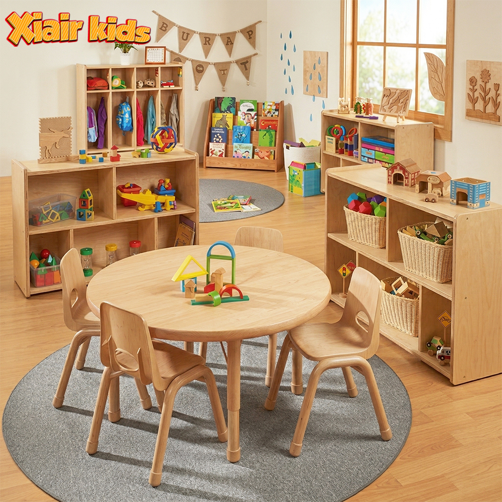 Modern Montessori Preschool Daycare Wooden Furniture Childcare Kindergarten Manufacturer Table and Chair Set Learning Centre