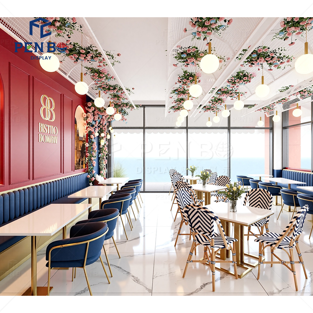 High-End Restaurant Furniture Set Soild Wood Metal Fram Dining Room Furniture Lighting Restaurant Decoration Interior