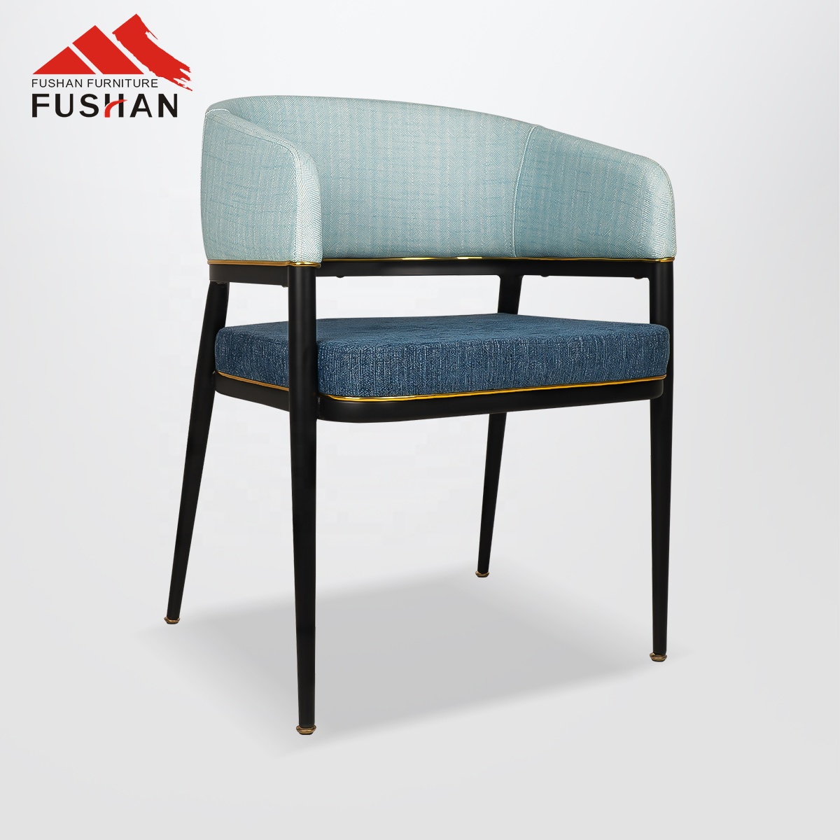 Modern Luxury Hotel Villa Restaurant Arm Chair Grey Fabric Upholstered Dining Chairs Soft Backrest Custom Lounge Single Chair
