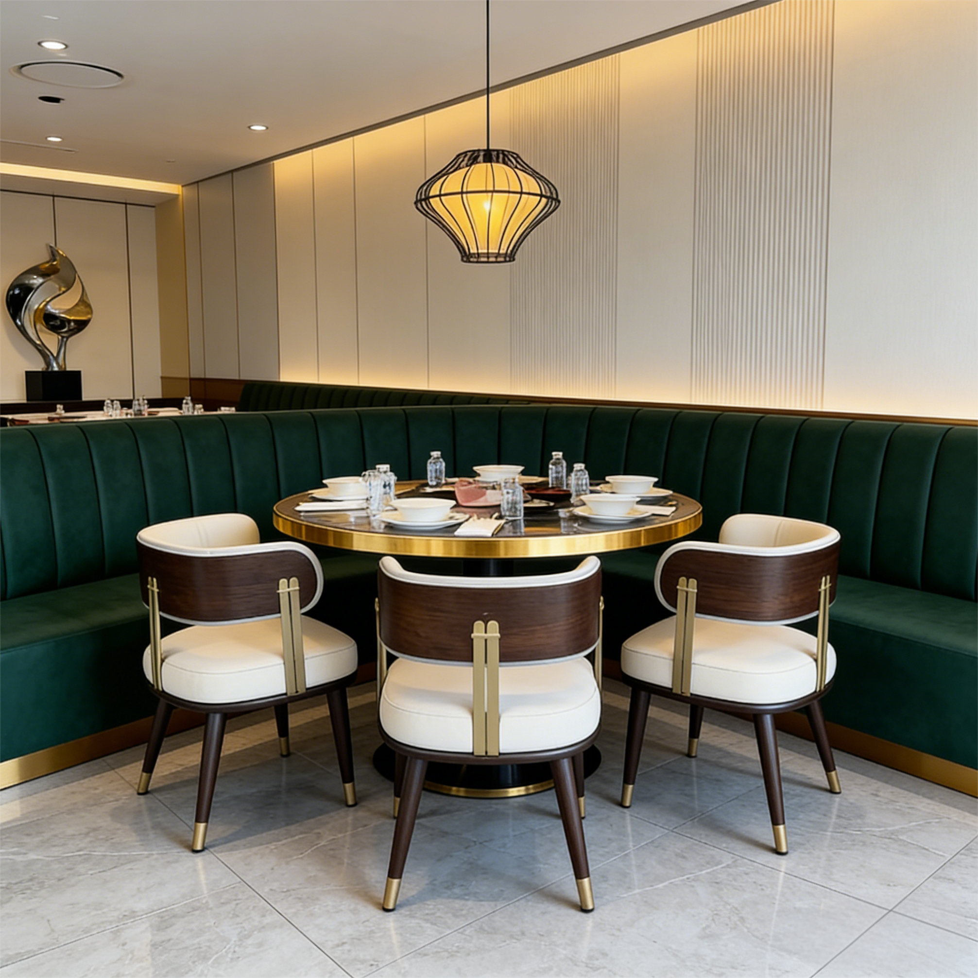 Modern Luxury Restaurant Furniture Half Circle Restaurant Booth Chair with Round Table Customized for Chinese Restaurant Hotel