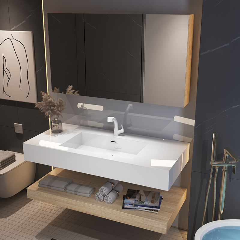 Modern Solid Wood Bathroom Cabinet with All-in-one Basin and Different Shape Smart Mirror Cabinet