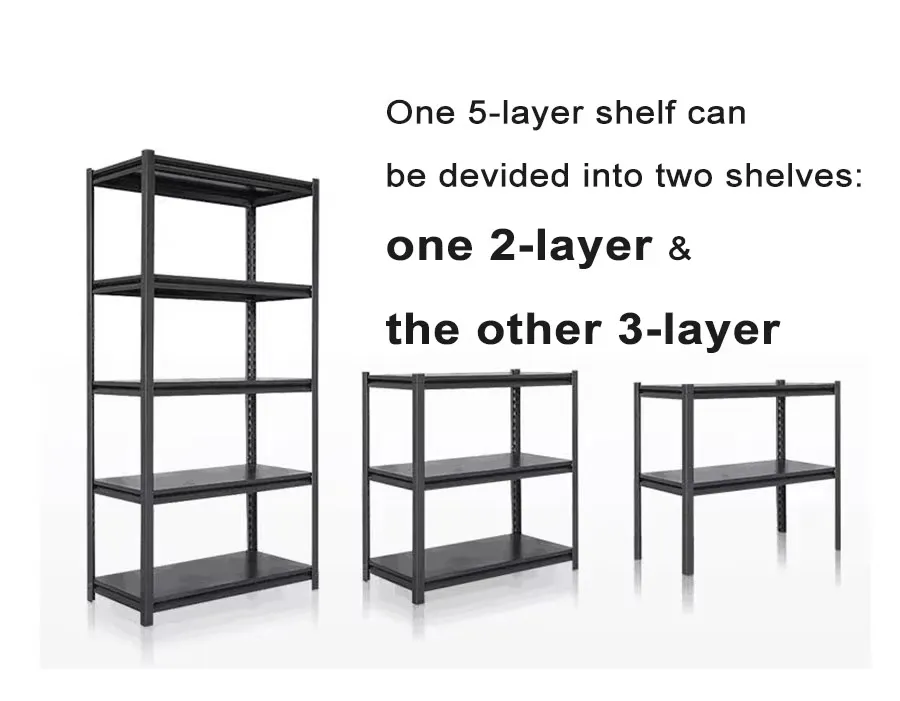 Sleek Black Adjustable 5-Tier Storage Rack for Home Organization
