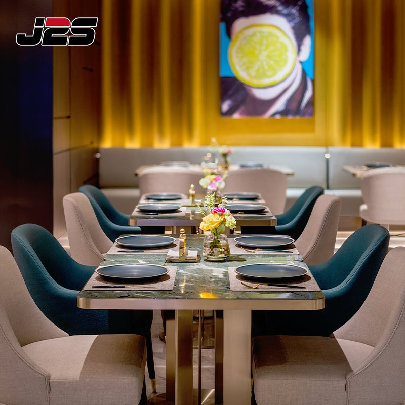 Bespoke Commercial Restaurant Furniture VIP Lounge Setup Curved Leather Booth Seating Round Marble Tables Accent Chairs