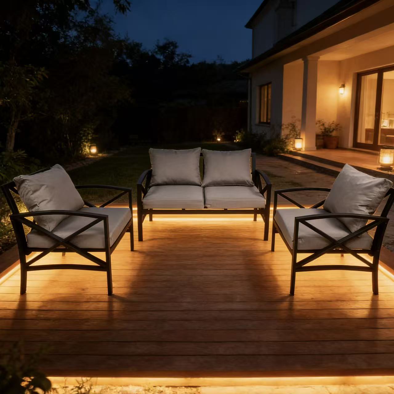 Modern Comfortable Outdoor Patio Sofa Set Stainless Steel Garden Furniture All-Weather Waterproof 6-Seater for Villa Courtyard