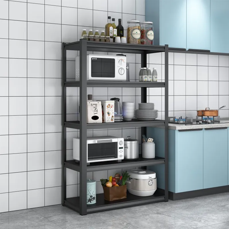 Sleek Black Adjustable 5-Tier Storage Rack for Home Organization