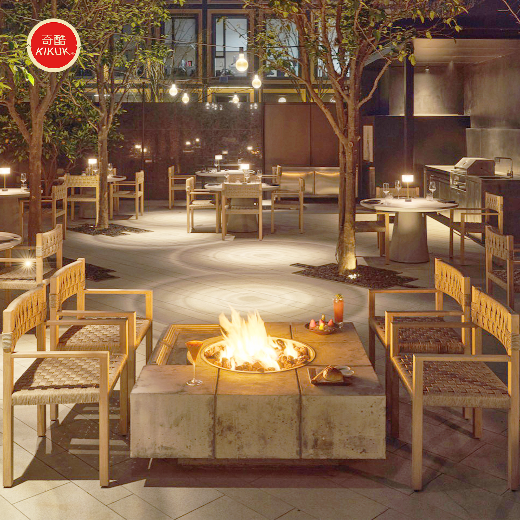 Durable Waterproof UV Resistant Outdoor Restaurant Furniture Commercial Terrace Table Rope Chair Set Suitable for Hotel Terraces