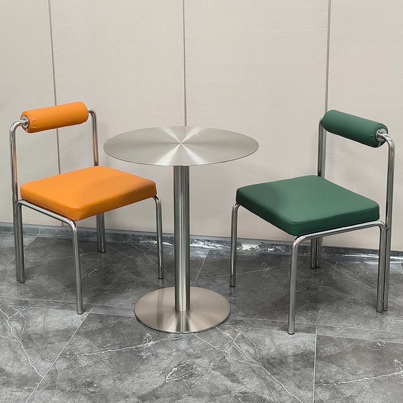 Modern Square Restaurant Furniture Diameter 50cm Stainless Steel Table Chair Combination for Milk Tea Shop Coffe Shop