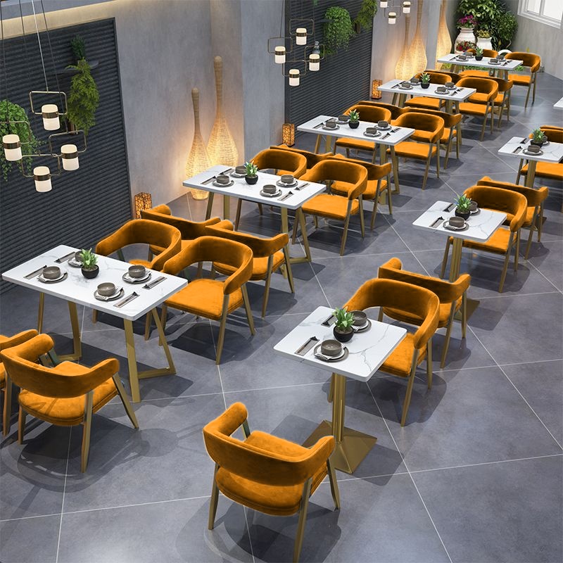Restaurant Furniture Sets Yellow and White Colorful Booth Sofa Dining Tables and Chairs Set for Restaurant