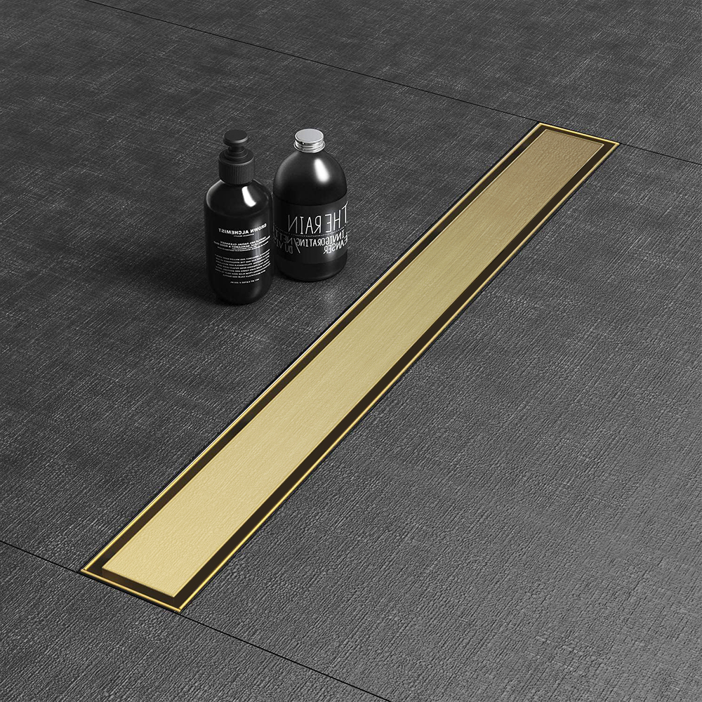 Brushed Gold Linear Bathroom Floor Drain 304 Stainless Steel Long Linear Shower Bathroom Floor Drain