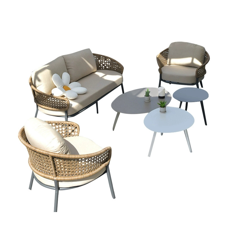 Hot Sale Garden Sofa Set Outdoor Furniture Aluminum Wicker Rattan Furniture Patio Deep Seating Chairs Coffee Table Balcony Hall