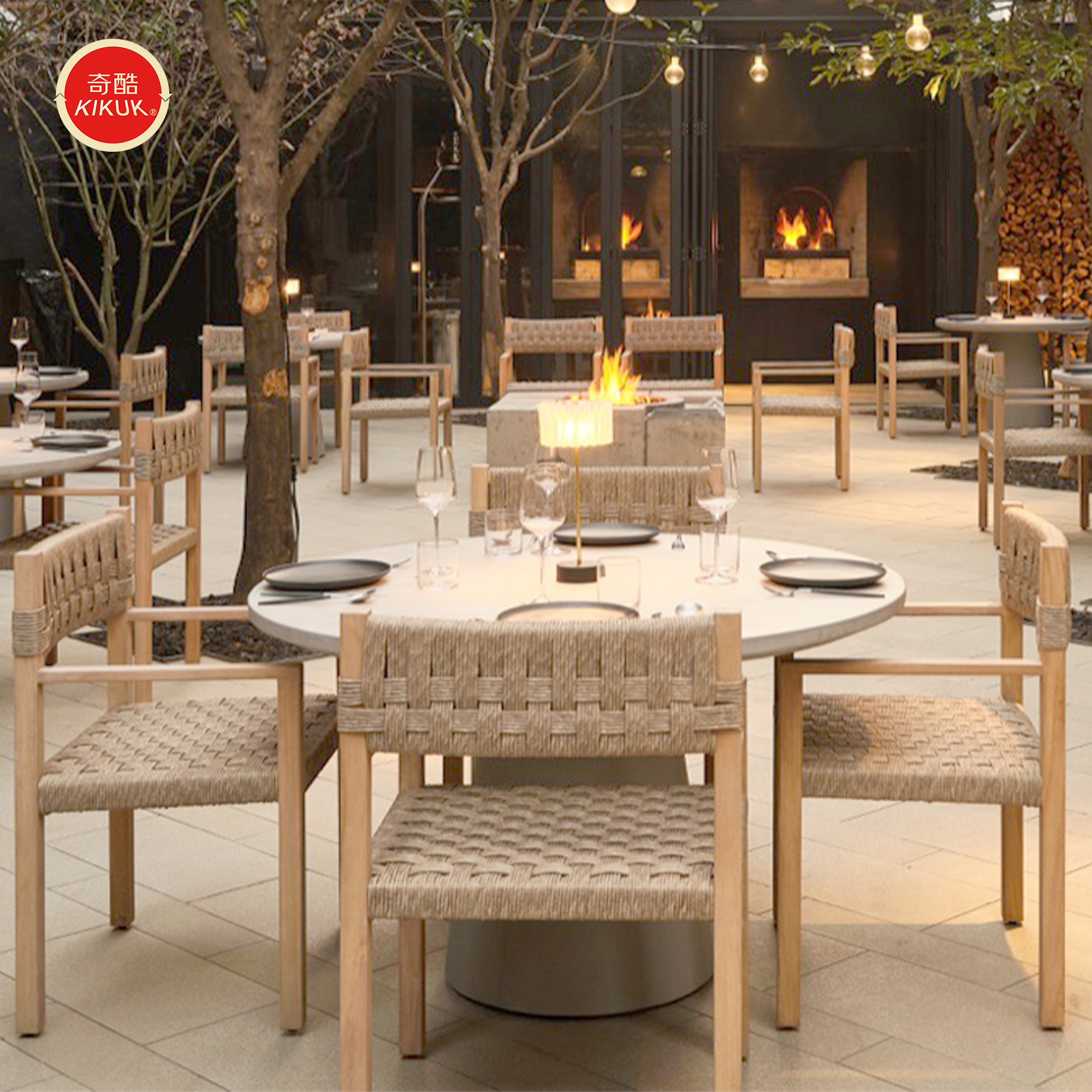 Durable Waterproof UV Resistant Outdoor Restaurant Furniture Commercial Terrace Table Rope Chair Set Suitable for Hotel Terraces