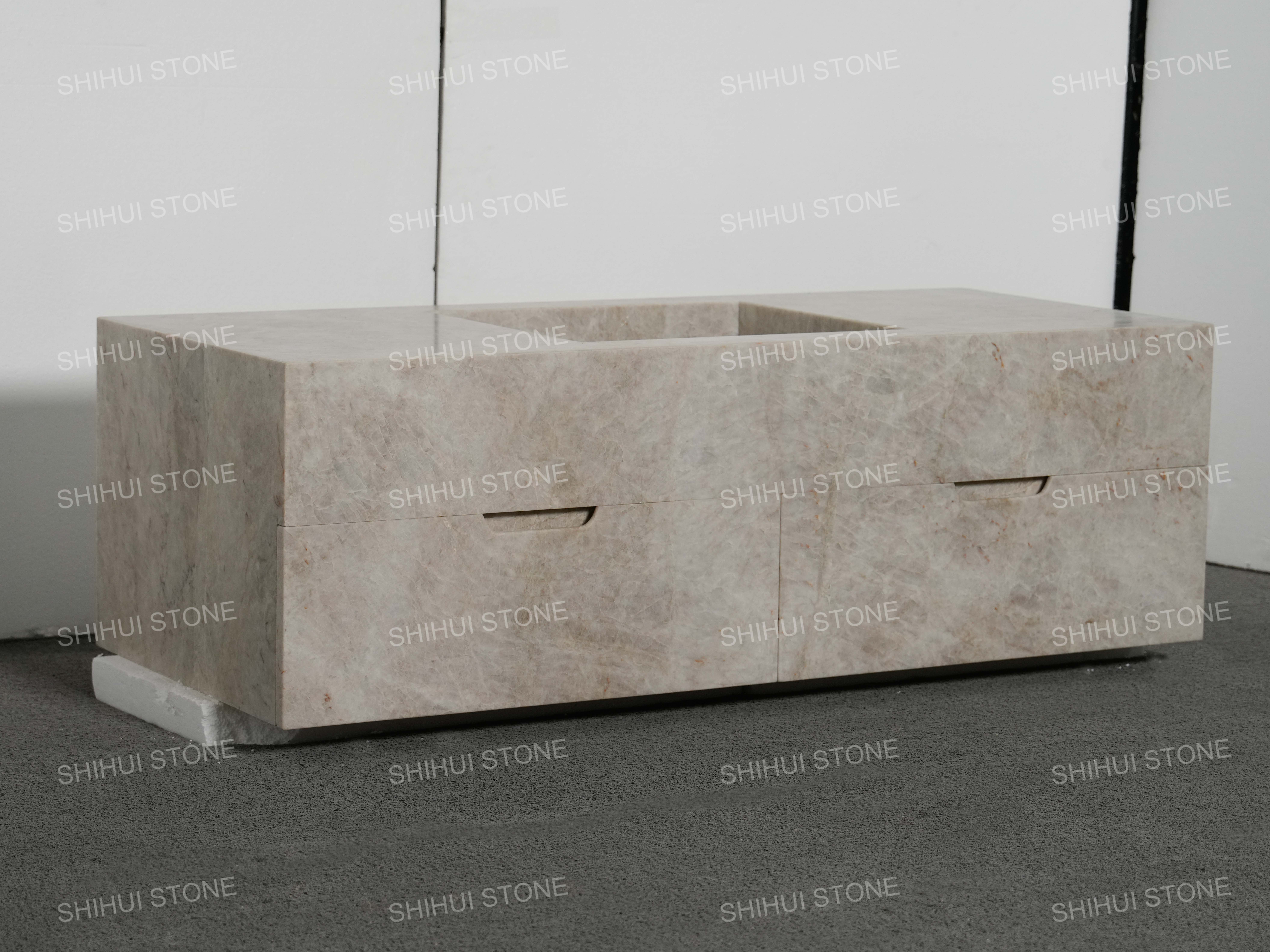 SH STONE Modern Design Taj Mahal Quartzite Bathroom Vanity Wall-mount Hotel Villa Single Wash Basin with Drawers