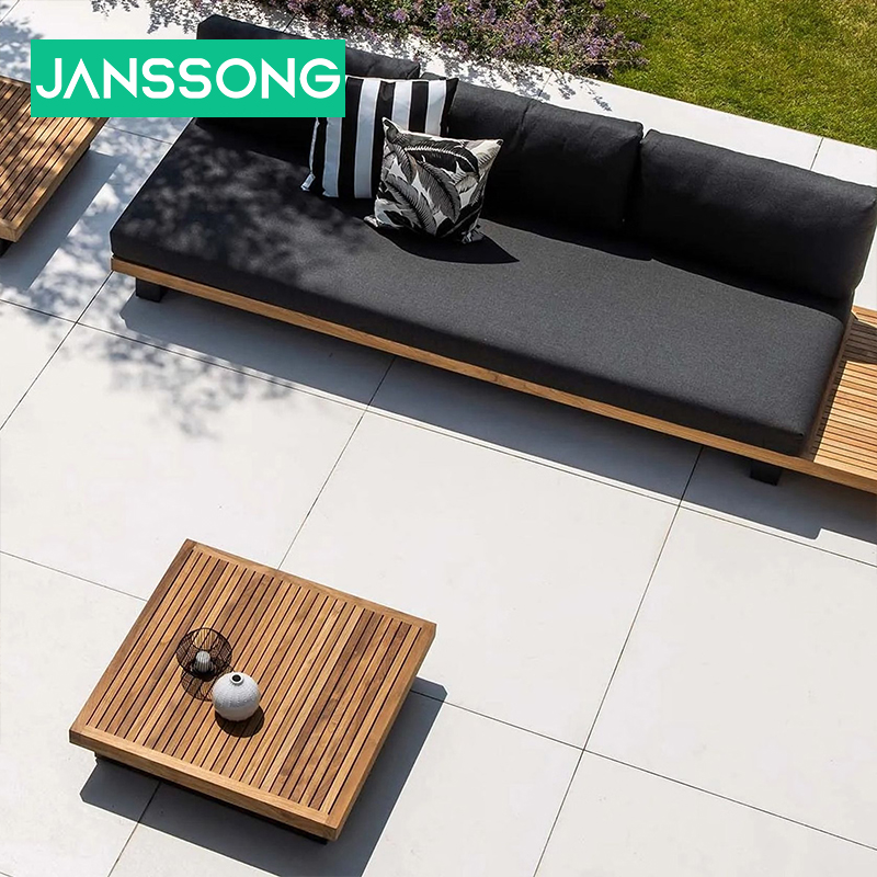 Luxury Teak Garden Sofa Hotel Villa Outdoor Aluminum Combination Patio Set Waterproof Cushion Casual Style Garden Furniture Set