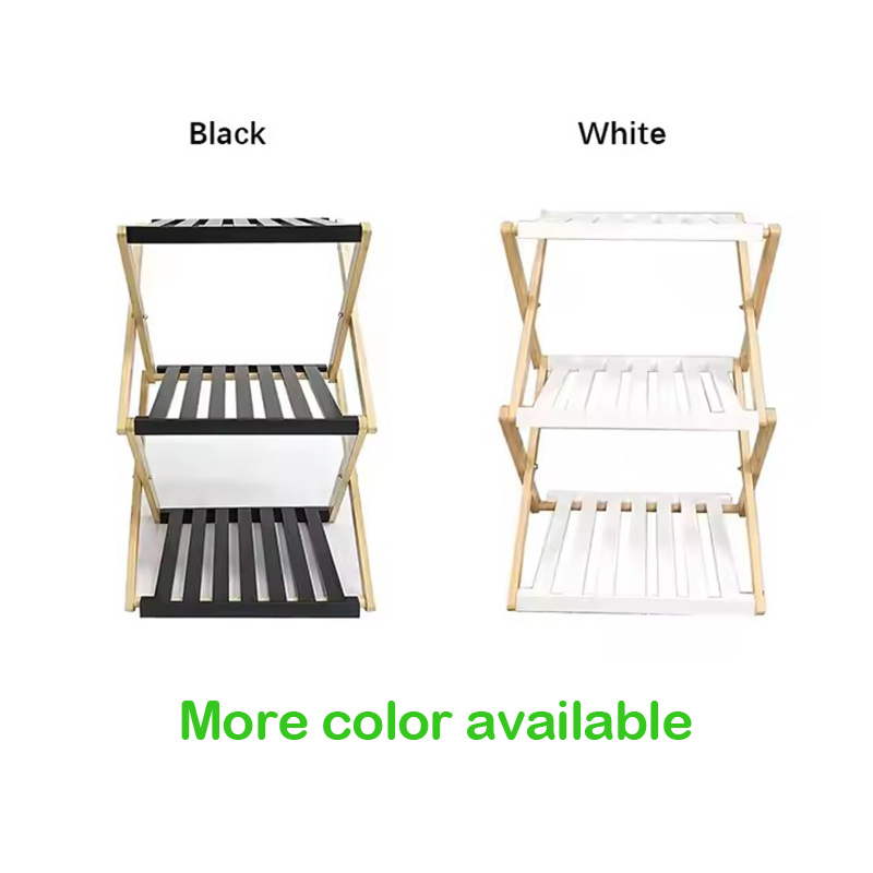 Multifunctional Triple-Layer Bamboo Wood Foldable Storage Shelf Rack for Flower or Shoes or Other Home Organization