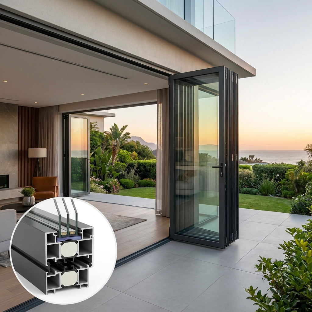 High Performance Thermal Break Aluminum Bifold Doors | Slim Frame Soundproof Folding Entry/Mall Luxury Villa Patio Door | Double