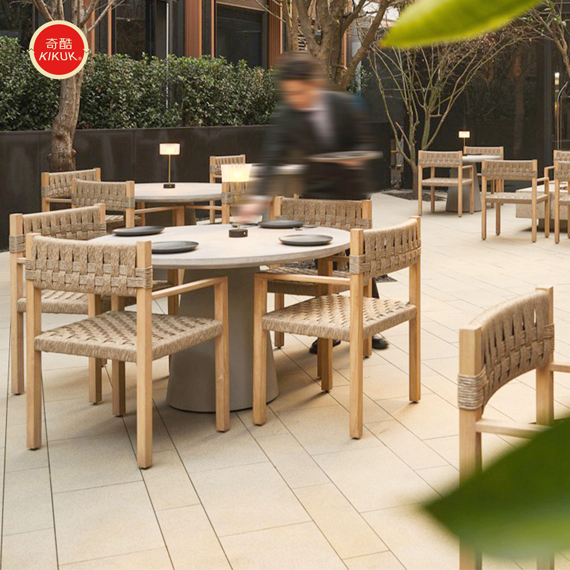 Durable Waterproof UV Resistant Outdoor Restaurant Furniture Commercial Terrace Table Rope Chair Set Suitable for Hotel Terraces