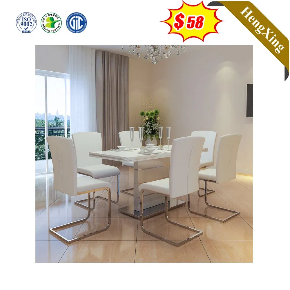 White Modern Home Living Room Table Square Glass Dining Table Furniture Set