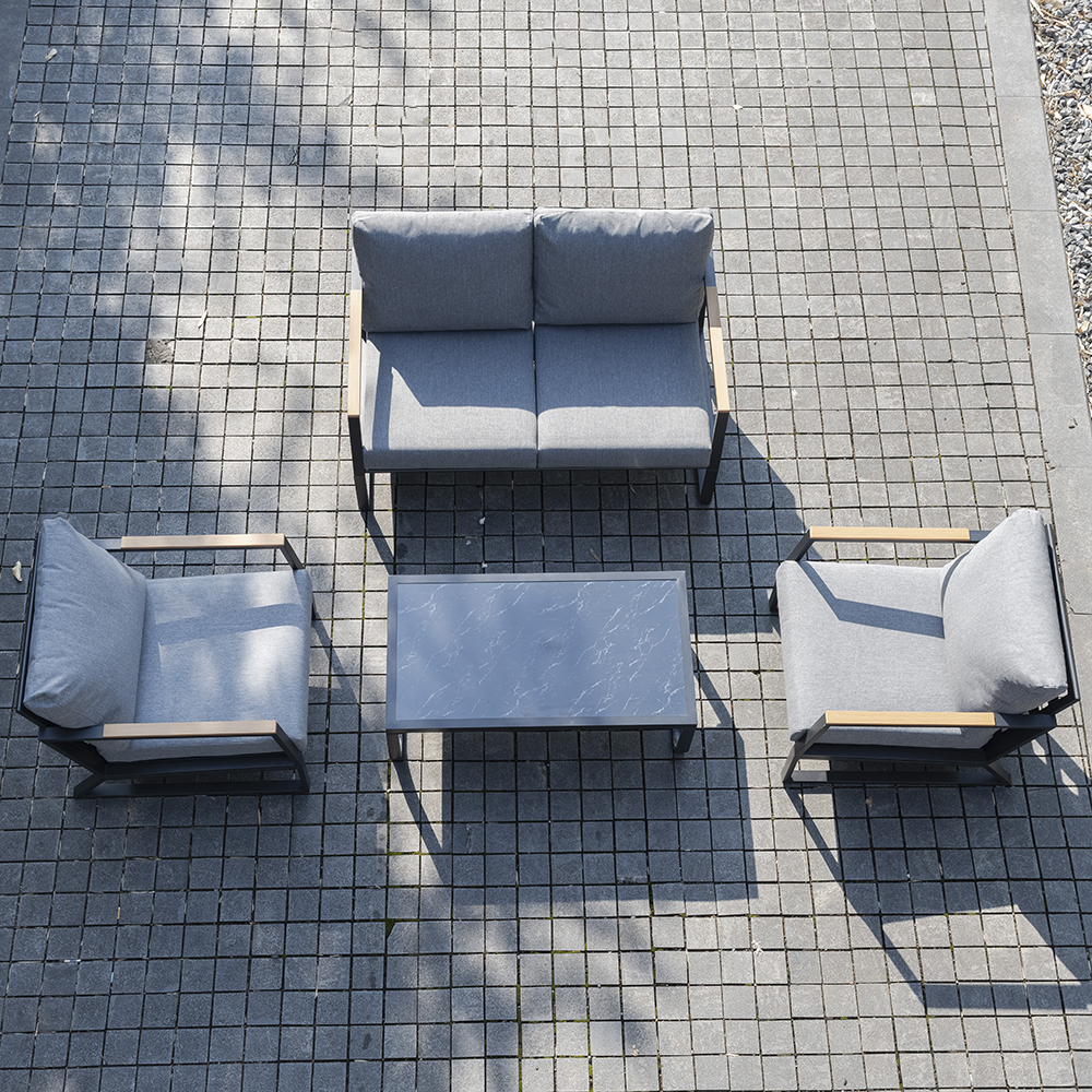 J&amp;M Modern Luxury Aluminum Outdoor Garden Sofa Set Waterproof Rust-proof 4 Piece Patio Furniture for Villa Farmhouse Hotel