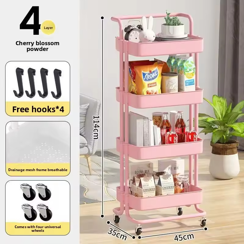 Mobile Kitchen Storage Rack with Multi-Tier Shelves for Living Room Organization