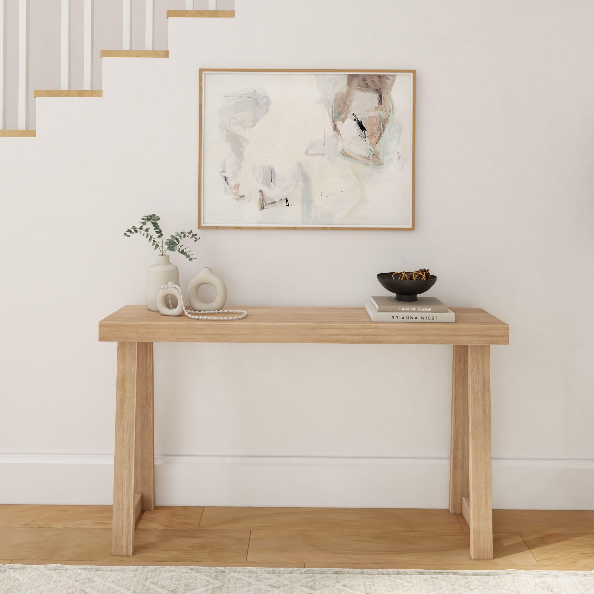 Solid Pine Wood Modern Console Table with Adjustable Design Easy Assembly Blonde Finish for Hotel Narrow Entryway Living Rooms