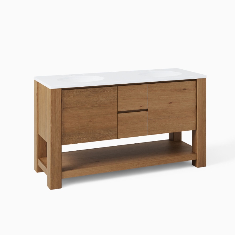George group Customized Wooden Panel Bathroom Vanity Cabinet Furniture With Single and Double Sinks and Half Moon Mirror for Hotel Bathroom