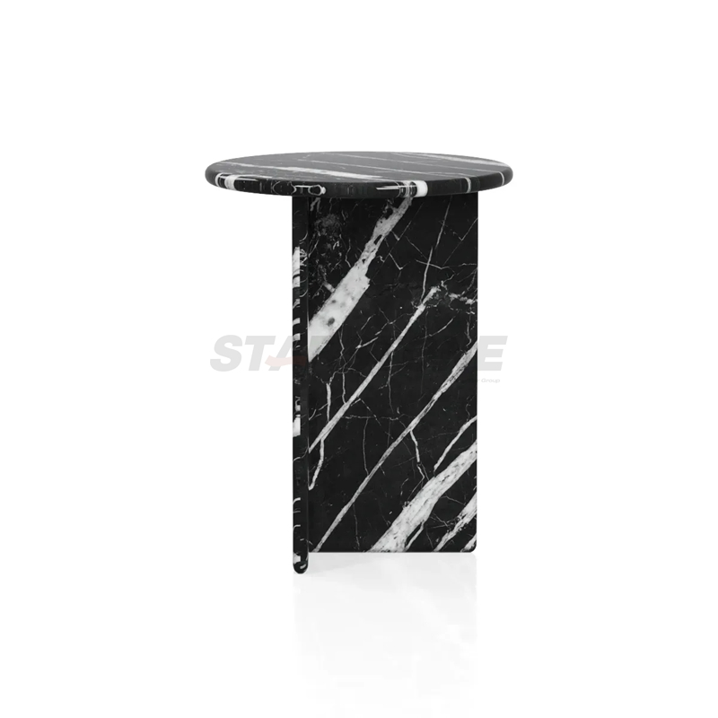 Modern Luxury Marble Side Table Round Sofa Corner End Table Black Stone Accent Table for Living Room Home Furniture Decor