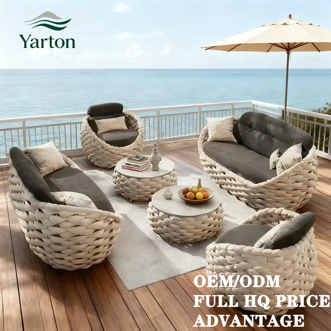 Custom Modern Outdoor Furniture Waterproof Weather Resistant Rope Weaving Garden Sofa Set for Courtyard Hotel Patio Restaurant