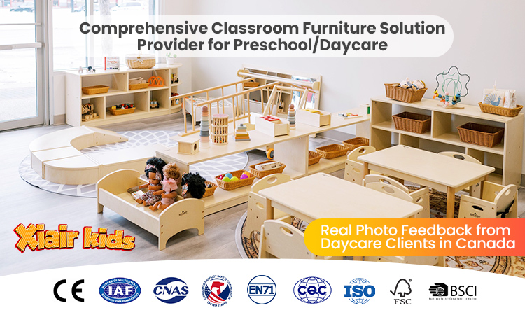 Modern Montessori Preschool Daycare Wooden Furniture Childcare Kindergarten Manufacturer Table and Chair Set Learning Centre