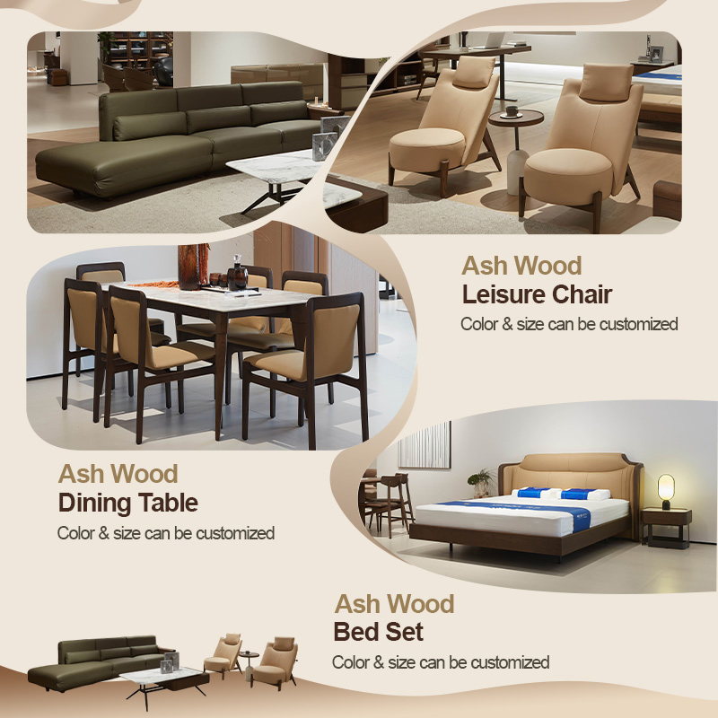 Wood Luxury Leather Sofa Furniture Ensemble with Accents Bespoke Upholstery Design for Villa Mansion Lounge Decor