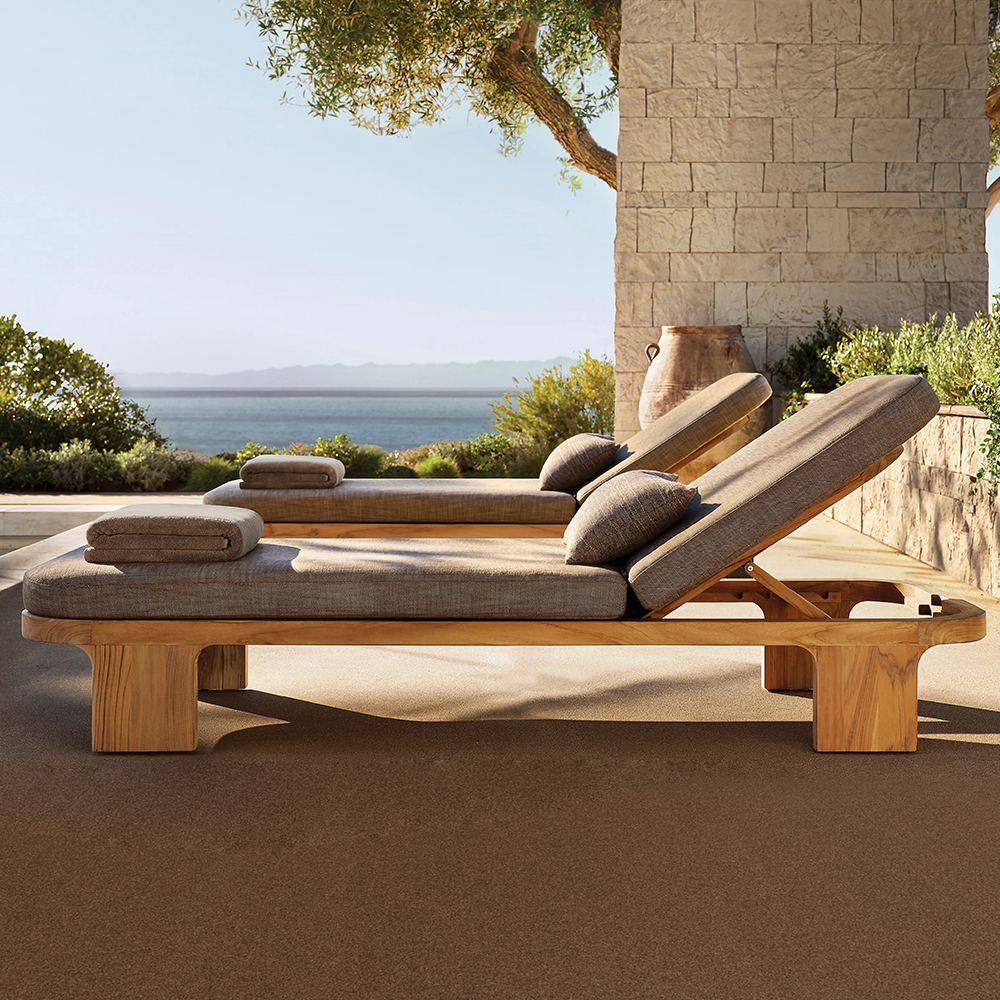 Tatini Outdoor Teak Sofa Set Modern Simple Weatherproof Fabric Waterproof Open Air Patio Garden Furniture