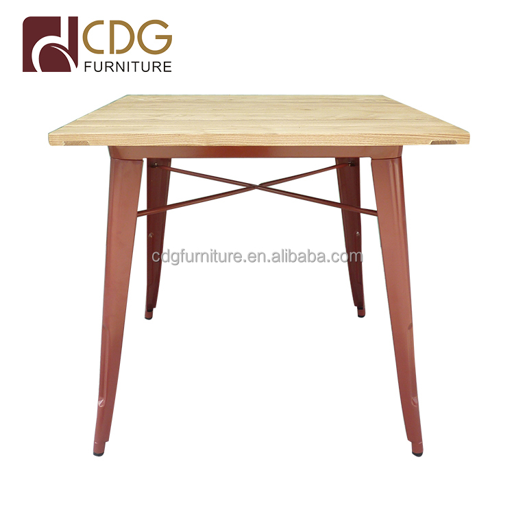 Cheap Industrial Wood Metal Cafe Shop Tables and Chairs Antique Style Commercial Furniture Restaurant Table Set