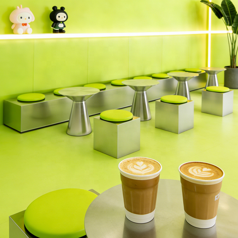 Modern Minimalist-style Coffee Shop Coffee Tables and Stools, Custom Stainless Steel Commercial Furniture