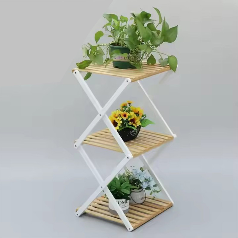 Multifunctional Triple-Layer Bamboo Wood Foldable Storage Shelf Rack for Flower or Shoes or Other Home Organization