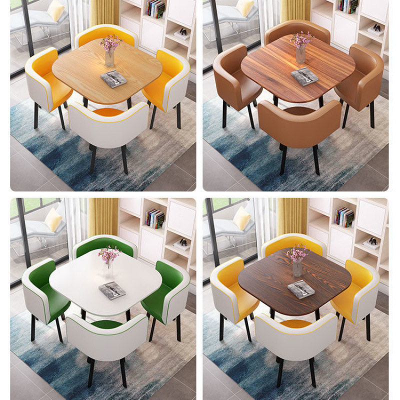 Modern 4-Seater Dining Table and Chair Set Economical Wooden Design for Cafe Shop or Living Room Space Saving