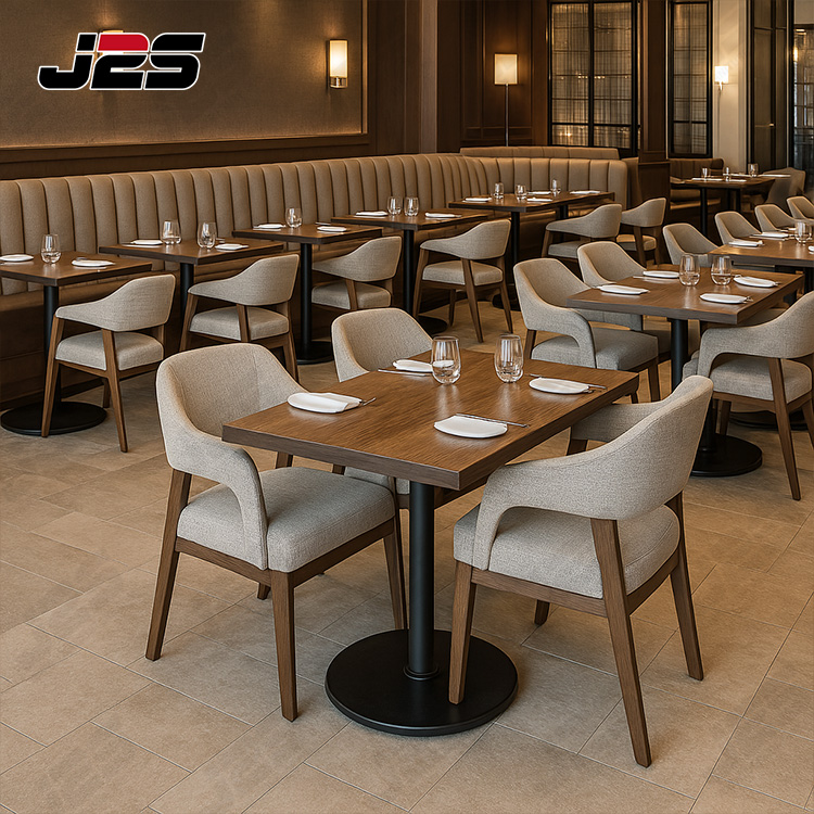 Luxury Upholstered Restaurant Chair Sets with Curved Armrest and Solid Wood Frame for Commercial Coffee Shop Furniture Projects
