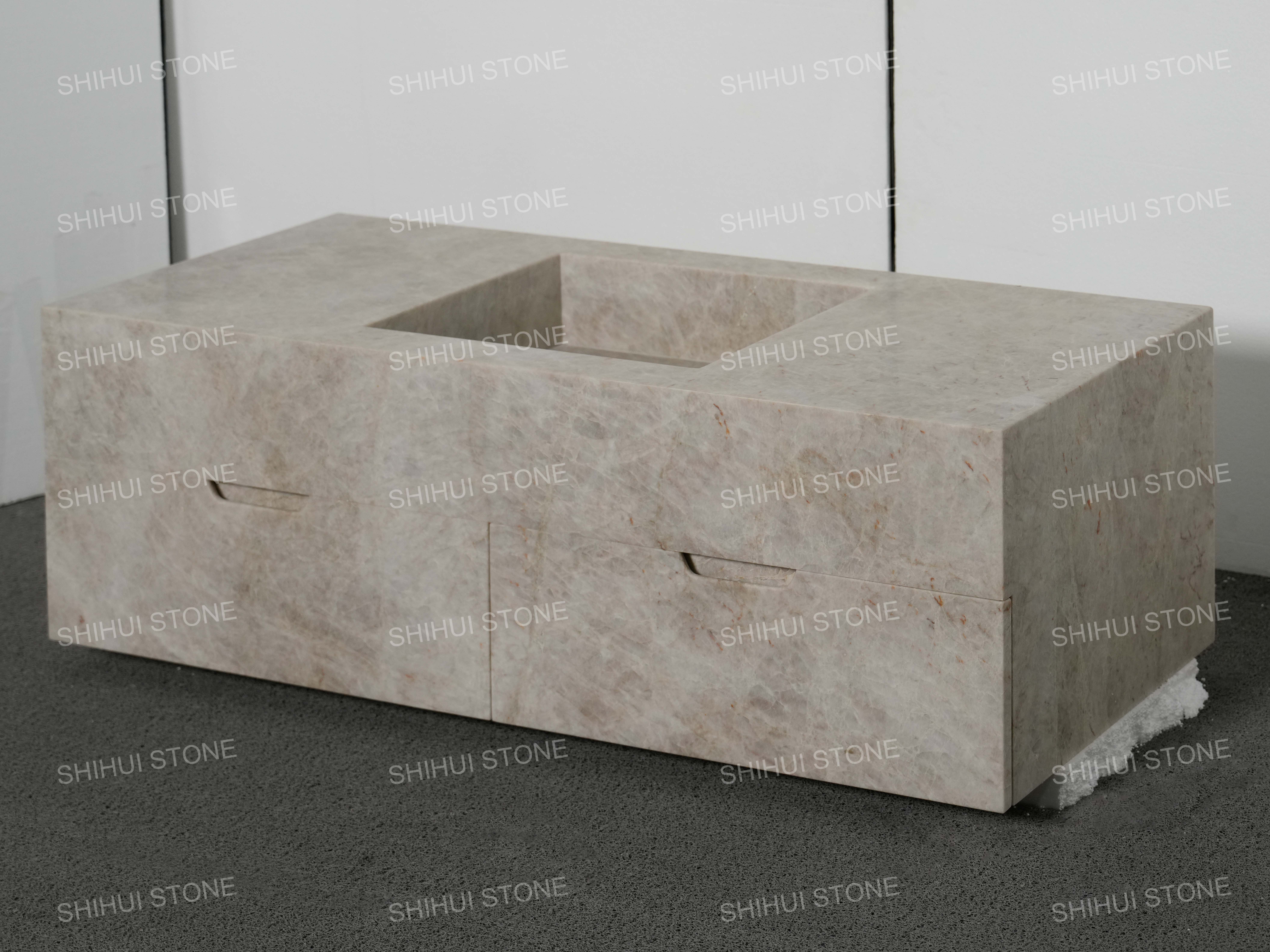 SH STONE Modern Design Taj Mahal Quartzite Bathroom Vanity Wall-mount Hotel Villa Single Wash Basin with Drawers