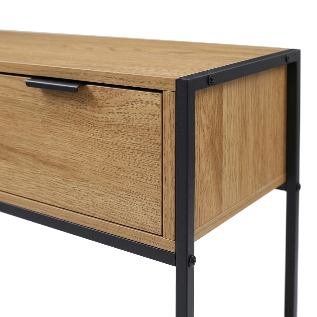 Modern KD Metal Frame Console Table 2-Drawer Entryway Sideboard with Open Compartment Industrial Stand for Home Furniture