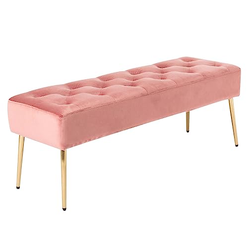 DUHOME Durable Comfortable Upholstered Button Tufted Velvet Foot Stool for Bedside Entryway Living Room Hallway Bedroom Pink