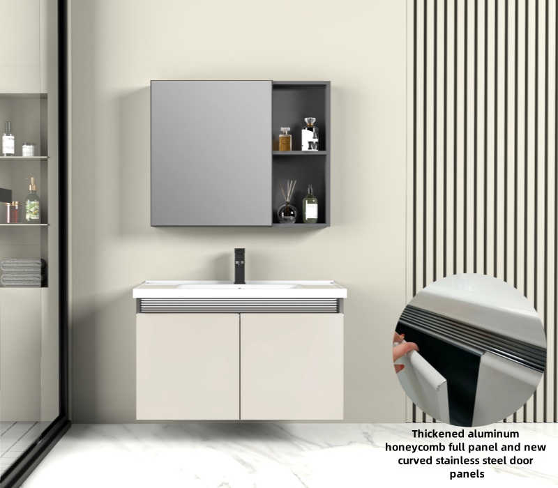 European Style Simple Aluminum Lavabo Cabinet Wall Mounted Storage Cabinets Bathroom Vanity with Waterproof Mirror Cabinet
